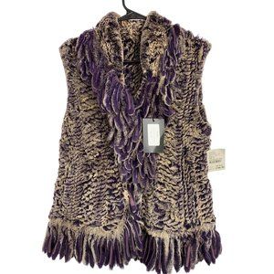 Womens Intuition Paris Fringe Rabbit Fur Vest Purple NWT $450 Size 8-10 M 6524